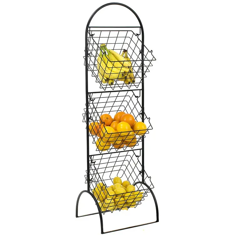 JH-Mech 3-Tier Removable Wire Market Basket for Fruit Vegetables and Household Items Stylish Wire Tool Rack for Organization