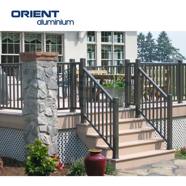 Complete Customized Aluminium Metal Railing System for Porch and Floor Mounted Stair Railings for Fencing Projects