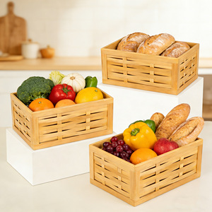 <b>Bamboo</b> Woven Storage Basket Rectangle Kitchen Food <b>Container</b> For Fruit Bread Snack Organization - Product Image 1