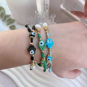 Joyería trenzada hecha a mano cuentas de cristal perla Nazar mal ojo religioso Palma pulseras ajustables brazaletes para mujeres - Product Image 1
