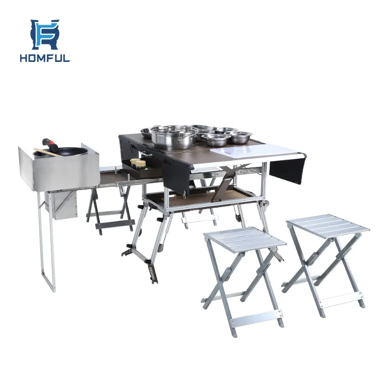 HOMFUL-Mesa de pícnic plegable de aluminio para exteriores, soporte multifuncional para acampada y cocina, con piezas de acero inoxidable