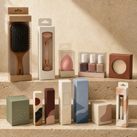 Boîte compacte pour éponge de maquillage en carton texturé, étanche, avec fenêtre en PET et pelliculage mat, outil de beauté, coffrets cadeaux OEM ODM