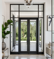 Porte d'entrée extérieure française ultra-mince en acier et verre, minimaliste, isolante thermiquement, insonorisée, antivol, à économie d'énergie