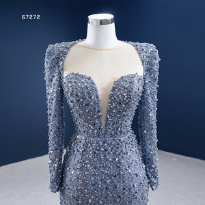 Robe de soirée sirène à manches longues avec perles et paillettes de haute qualité RSM67272 - Product Image 4