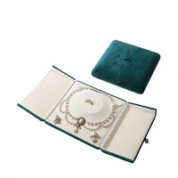 Coffret de rangement carré en velours multicolore à double ouverture pour bijoux, étui moderne personnalisé pour boucles d'oreilles et colliers de perles avec bouton