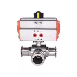 บอลวาล์ว3ทาง T แบบแคลมป์สุขภัณฑ์1.5นิ้ว3ทาง T แบบ Double Action PNEUMATIC actuated Ball สำหรับน้ำ - Product Image 1