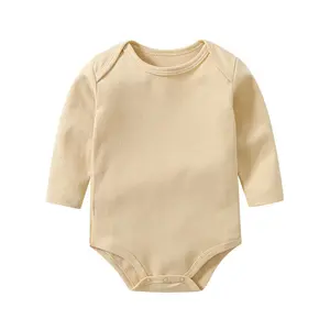 थोक ठोस रंग पीला लंबी आस्तीन बच्चे Onesie नरम कार्बनिक बांस शिशुओं बच्चे Onesie सभी मौसम के लिए