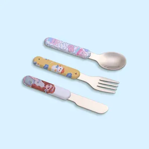 Peralatan makan anak bayi, Set pisau sendok garpu DIY anak-anak dewasa BPA bebas portabel anak-anak sendok pisau garpu sublimasi