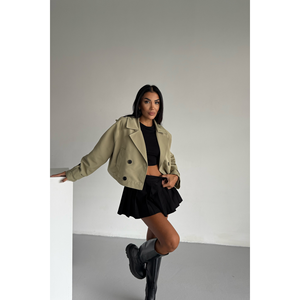 Gabardina Corta Color Caqui para Mujer, Estilo Ligero para Primavera y Otoño - Product Image 4