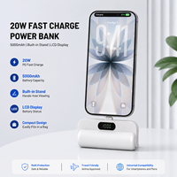 Mini batterie externe 22,5 W 5000 mAh avec support intégré, mains libres, design compact et léger, écran LCD, entrée/sortie Type-C