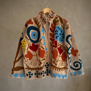 Hand Embroidered <b>Velvet</b> <b>Jacket</b> Stand Collar Solid Pattern Full Sleeve Spring Women's Coat Regular Length Woven Fabric Wholesale - Product Image 2