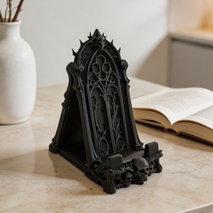 Supporto per Telefono con Teschio Gotico Stampato in 3D, Motivo in Vetro Colorato, Decorazione da Scrivania, Ornamento per Mensola Ufficio - Product Image 3