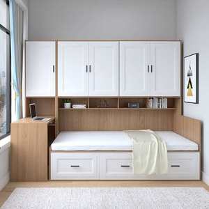 Cama de madera todo en uno minimalista moderna, armario de diseño personalizado, escritorio, cajón, ahorro de espacio, almacenamiento, Hotel, hogar, <span class=keywords><strong>dormitorio</strong></span> - Product Image 2