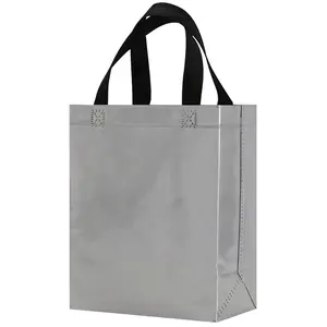 Wholesale Personalized Silver Christmas Gift Bag Aluminium Foil Tote Recycled Laser Laminated Non Woven Metallic Shopping Bags