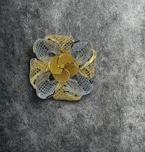 แหวนดอกไม้ลายฉลุสีทองสองเฉดพร้อมกลีบดอกแบบตาข่ายที่ประณีต เครื่องประดับค็อกเทลสุดหรูสำหรับผู้หญิง - Product Image 3