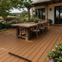 Tarima de WPC Económica Ynori, Diseño de Madera Hueca con Vetas de Teca, 23 mm, 140 mm, Canal Redondo, para Casa de Campo, Impermeable, Directo de Fábrica