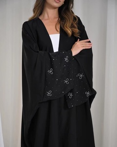 Abaya Mowing 2025, vêtements pour femmes, abaya modeste <span class=keywords><strong>de</strong></span> Dubaï, cardigan, vêtements islamiques, abaya à ouverture frontale avec perles sur les manches, vente en gros - Product Image 3