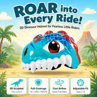 Nouveau casque de vélo pour enfants Dinosaure, design cool de dessin animé, réglable, pour trottinette et skateboard, équipement de protection pour tout-petits