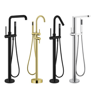 Robinet de <span class=keywords><strong>baignoire</strong></span> sur pied avec <span class=keywords><strong>douchette</strong></span>, mitigeur de <span class=keywords><strong>baignoire</strong></span> autoportant en laiton à poignée unique pour salle de bain et hôtel - Product Image 1