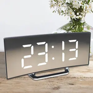 Led Alarm Clock 7 Inch For Kids Bedroom Curved Dimmable Mirror Clock LED Screen Digital Alarm Clock Home Decors Large Number Table Clock