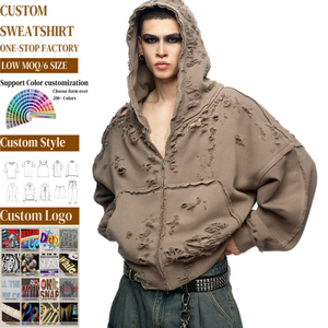 Sudadera con Capucha TKAN532 Estilo Urbano, Personalizada, Vintage, Lavada, Gruesa, con Cierre, Estilo Cuadrado, 500 Gsm, Felpa Francesa, con Cierre, Desgastada, para Hombre - Product Image 1