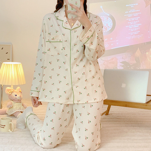 Set Pigiama in <span class=keywords><strong>Cotone</strong></span> a Maglia con Maniche Lunghe, Biancheria <span class=keywords><strong>da</strong></span> <span class=keywords><strong>Notte</strong></span> per Ragazze, Completo Bianco Semplice, Pigiami per Donne - Product Image 3