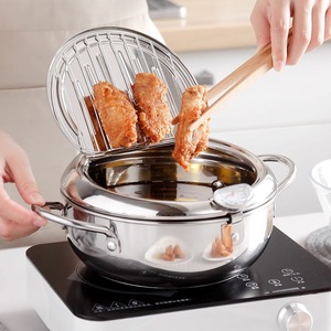 Stainless Steel Deep Fryer 20cm 24cm 28cm With Lid <b>Temperature</b> <b>Control</b> For Frying Skewers And Tempura Gas Powered - Product Image 2