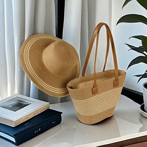 Conjunto <span class=keywords><strong>de</strong></span> sombrero y bolso <span class=keywords><strong>de</strong></span> paja, moda <span class=keywords><strong>de</strong></span> vacaciones en la playa, protección solar versátil, bolso <span class=keywords><strong>de</strong></span> mano <span class=keywords><strong>de</strong></span> gran capacidad para salidas - Product Image 4