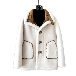 Chaqueta corta de doble cara para mujer, abrigo de piel de lana auténtica, abrigo grueso de invierno cálido JT3436