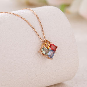 Pendentifs géométriques en saphir taille émeraude plaqués or rhodié 18 carats certifiés GIA, personnalisés en gros, cadeau de Noël - Product Image 3