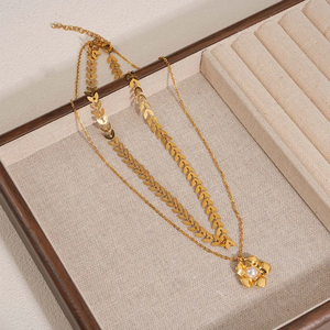 Collar de Doble Capa de Acero Inoxidable 304 con Colgante de Flor Chapado en Oro de 18K de Moda, Electrochapado al Vacío de 18K para Mujer - Product Image 6