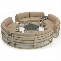 Ensemble de canapés d'extérieur circulaires de luxe, sectionnel en aluminium courbé, assise profonde, mobilier de patio imperméable, personnalisable