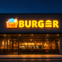 Enseigne lumineuse 3D extérieure grand format pour logo de restaurant, enseigne de magasin, ou nom de marque de restaurant éclairée