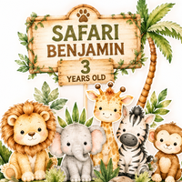 Décoration de gâteau personnalisée animaux de la savane, topper écologique pour cupcakes sur le thème de la jungle pour baby shower et fêtes d'anniversaire d'enfants