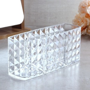 Caja de almacenamiento de cosméticos de acrílico transparente, organizador de maquillaje de tres compartimentos para brochas y soporte para lápices de cejas - Product Image 1