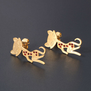 Cartoon Cat <b>Stud</b> Earrings Gold Plated <b>Titanium</b> Steel Animal Zodiac Jewelry For Women CF081 - Product Image 4