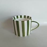 Ensemble moderne de tasse à café et assiette en céramique rayée de 200 ml avec poignée et plateau