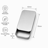 Boîte en métal rectangulaire personnalisée 70x42x15mm avec couvercle coulissant, étui en fer à ouverture par poussée pour emballage de baume à la menthe, de parfum solide