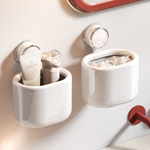 Suction Mounted Bathroom Storage Bin Oval Shape Durable Wall Mount For Cosmetic And Towel Storage - Product Image 1