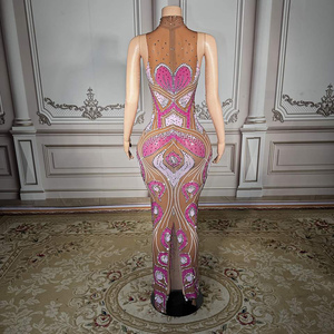 Novance Y5453 Abito da Sera Trasparente con Strass di Lusso per <span class=keywords><strong>Donna</strong></span>, Vestito Aderente con Collo Alto per Feste di <span class=keywords><strong>Laurea</strong></span> - Product Image 3