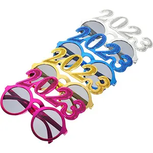 نظارات بلاستيكية بأرقام 2023 ، لمستلزمات حفلات العام الجديد ، باللون الذهبي والفضي والوردي والأزرق ، تُباع بالجملة