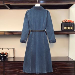 Abito da <span class=keywords><strong>donna</strong></span> <span class=keywords><strong>taglie</strong></span> <span class=keywords><strong>forti</strong></span> in denim con bottoni, a maniche lunghe, con cuciture, vestibilità slim, modello a trapezio - Product Image 3
