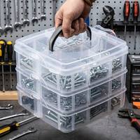 Boîte de rangement empilable à 3 niveaux en PP transparent avec couvercle, organisateur transparent pour salon, pour artisanat et bijoux, conteneur en plastique durable
