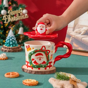 Ensemble de tasses en céramique gaufrées créatives Père Noël et Bonhomme de neige, résistantes aux hautes températures et compatibles micro-ondes, pour le commerce international, élégantes - Product Image 4