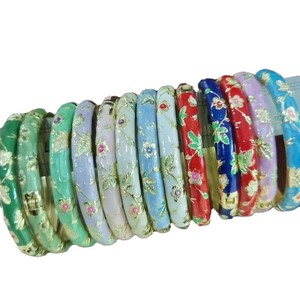 Vintage Ethnic <strong>Engraved</strong> Grain Gold Alloy Bangles Colorful Oil Drip Cat Eye Stone <strong>Diamond</strong> Flower Relief Cloisonne Enamel Bangles