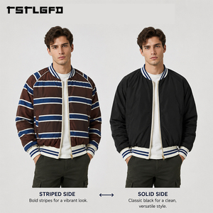 Chaqueta de Béisbol Reversible Personalizada con Bordado de Pelota de Tenis, Estilo Urbano a Rayas, Chaqueta Bomber de Doble Cara, Venta al Por Mayor - Product Image 1