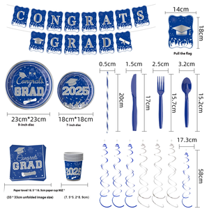 Vaisselle de fête de fin d'année 2026, assiettes en <span class=keywords><strong>papier</strong></span> bleues et argentées, gobelets, serviettes, ballons, décorations de fête - Product Image 3