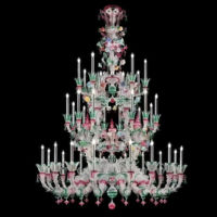 Lustre LED en verre coloré personnalisé avec motif floral turquoise rose, grand luminaire suspendu pour villa, hôtel, salle de banquet, mariage