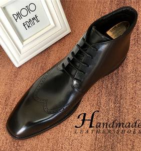 Bottes en cuir montantes style brogue britannique, chaussures de ville formelles en cuir, bottes Martens rétro gravées, bottines tendance à lacets - Product Image 3