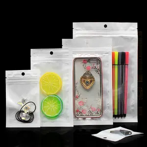 Custom Logo Transparent Pearl White Resealable Ziplock Flat Mylar Display Plastic Bag with Hang Hole Clear Front Resealable Bags